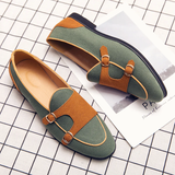 Men's Canvas Leather Buckles Decor Casual Dress Shoes