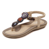 Ladies Summer Holiday Vintage Beads Elastic Band Sandals