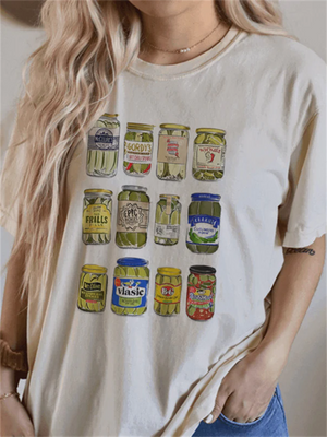 Ladies Funny Canned Pickle Jar Print Pickle Lovers T-Shirts