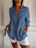 Women's Pleated Single Breasted Long Sleeve Lapel Blouses