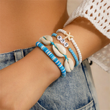 4pcs/Set Starfish Seashell Letter SUN Boho Style Bracelets