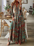 Women's Bohemian Style Flare Sleeve Printed Long Dress