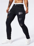 Men's Punk Rock Patchwork Sequined Black Jeans