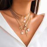 Women's Butterfly Rose Key Lock Moon Star Chain Necklaces