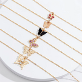 6Pcs/Set Stylish Rhinestone Butterfly Pendant Necklaces for Women