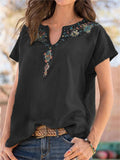 Ethnic Style Totem V Neck Short Sleeve Summer Shirt for Female