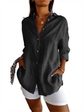 Women's Pleated Single Breasted Long Sleeve Lapel Blouses