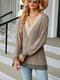 Contrast Color Lace Trim Long Sleeve T-shirt for Ladies