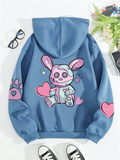 Cute Pink Heart Rabbit Printed Harajuku Hoodies for Women