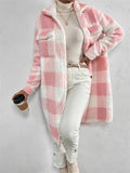 Women's Chic Plaid Print Warm Plush Long Coat