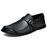 Men's Genuine Leather Buckle Non-Slip Flat Shoes