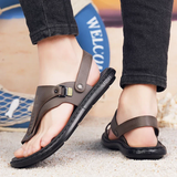 Male Breathable Genuine Leather Flip Flops Sandals