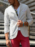 Men's Casual Stripe Notched Lapel Slim Fit Linen Coats