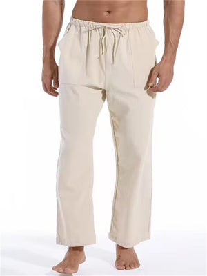 Men's Comfortable Solid Color Cotton Linen Lace Up Pants