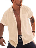 Men's Cotton Linen Turn Down Collar Casual Beach Shirts