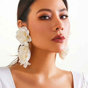 Ladies Solid Color Wedding Exaggerated Petal Earrings