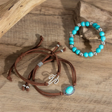 3Pcs/Set Women's Bohemian Style Blue Natural Stone Beaded Bracelets