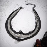 Exaggerated Multilayer Metal Chain Silver Black Necklace for Women