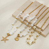 3pcs/Set Irregular Stone Chain Seashell Starfish Pendant Necklaces