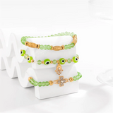 3pcs/Set Jesus Rhinestone Cross Palm Green Evil Eyes Bracelets