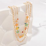 3Pcs/Set Colorful Daisy Metal Ring Chain Necklaces for Women