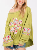 Women's Oversized Crew Neck Floral Patch Sweatshirt