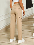 Solid Color High-Rise Trendy Multi-Pocket Cargo Pants for Women