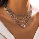 5Pcs/Set Punk Style Multilayer Iron Chain Necklace for Women