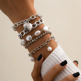 5pcs/Set Heart Imitation Pearl Bracelets for Women