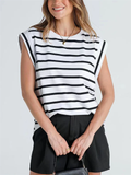 Leisure Round Neck Sleeveless Stripe Shirt for Women