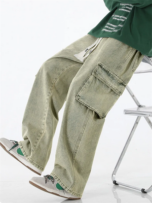 Vintage Baggy Multi-Pocket Straight-Leg Jeans for Men