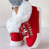 Ladies Faux Fur Lined Round Toe Lace-Up Snow Boots