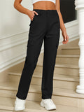 Solid Color High-Rise Trendy Multi-Pocket Cargo Pants for Women