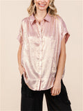 Single-breasted Batwing Sleeve Shinny Blouses for Ladies