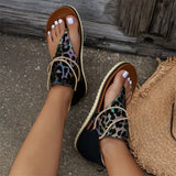 Skull & Flower & Leopard Print Back Zipper Beach Sandals for Women