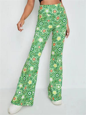 Women's Cute Floral Print High-Rise Stretchy Flared Pants