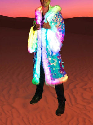 Male Raves Clothes Artificial Fur Sequin LED Coats