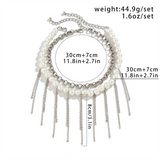 2pcs/Set Imitation Pearl Tasseled Link Chain Necklaces