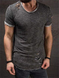 Comfortable Men's Round Collar Short-sleeved Shirt with Holes