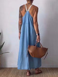 Leisure Square Neck Sleeveless Loose Overall Dress for Women