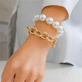 Couple 2pcs/Set Link Chain Elegant Faux Pearl Punk Bracelets