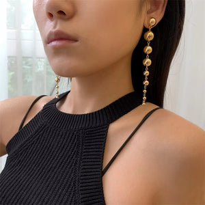 Vintage Golden Bead Long Pendant Earrings for Lady