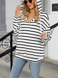 Classic Stripe V Neck Drawstring Hoodies for Women