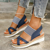 Women's Holiday Leisure Cross Strap Wedge Heel Stripe Sandals