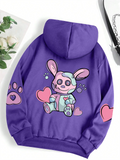 Cute Pink Heart Rabbit Printed Harajuku Hoodies for Women