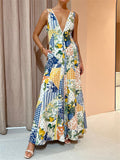 Women's Sunny Sexy Deep V Neck Backless Special Print Long Dress