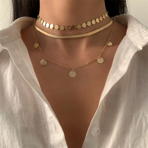 Stylish 3pcs/Set Sequin Pendant Choker Necklaces