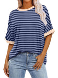 Pullover Round Neck Striped Colorblocked Women's T-shirt