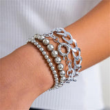 4Pcs/Set Unisex Silver Metal Chain Beaded Bracelets