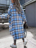 Women's Leisure Candy Color Lapel Extended Plaid Shirt